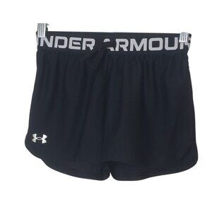 Under Armour Girls UA Tech Shorts M Black Athletic Play Up Logo Sporty Tie Waist